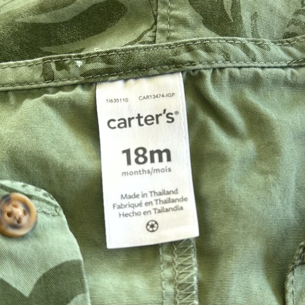Carter’s green koala bear safari print sleeveless cotton baby romper size 18M